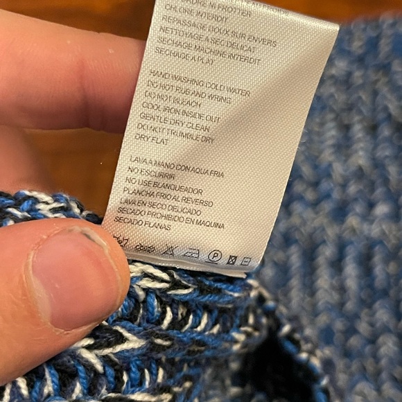 Manoush Blue White Black Crochet Knit Short Sleeve Sweater Size Small - Picture 8 of 13